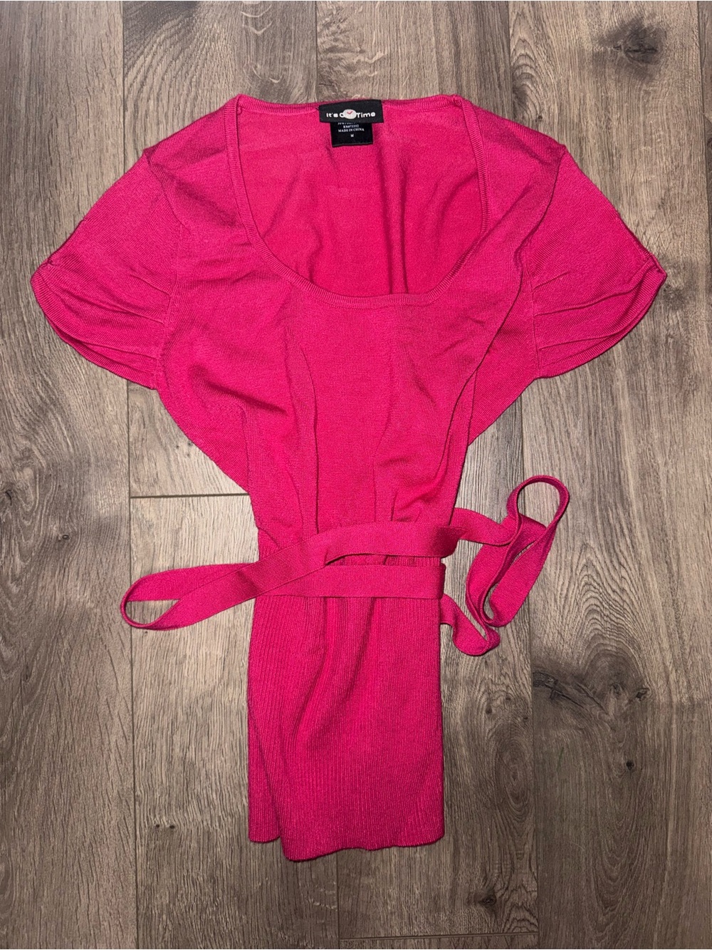 Worthington Fuchsia Short Sleeve Scoop Neck Wrap Top
